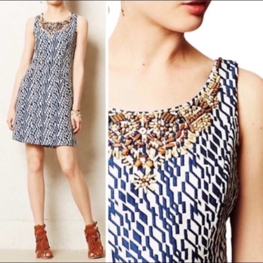 Anthropologie Navy Beaded dress